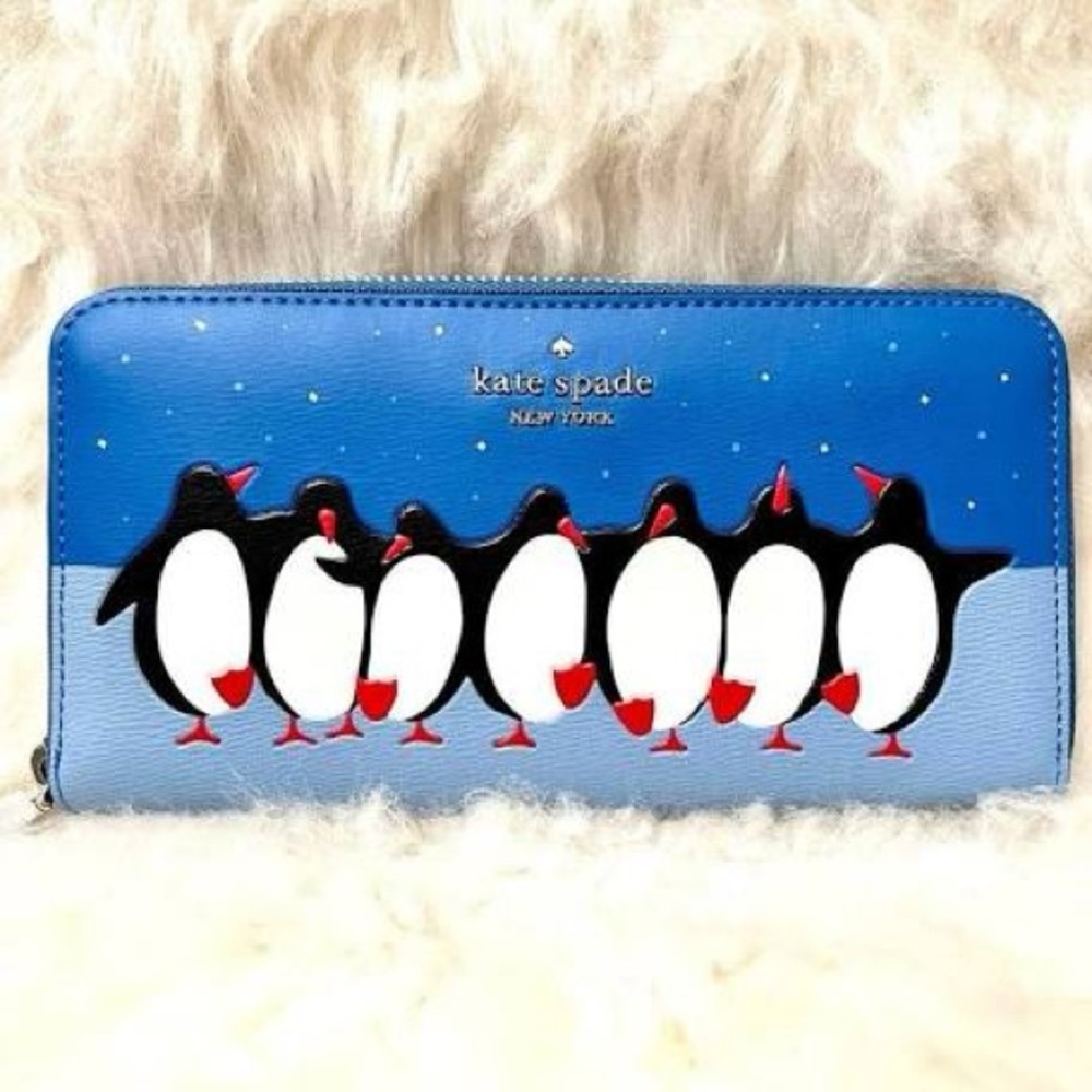 Kate Spade Arctic Friends Penguin Large Continental Wallet (Blue Multi)